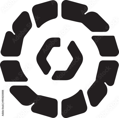Geometric black and white circular design with interlocking segments Vector