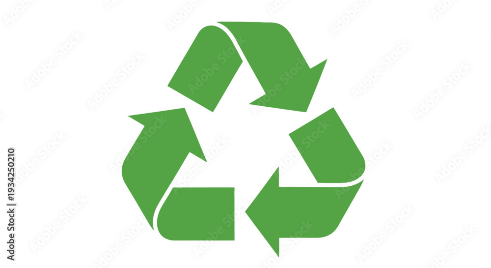 Fototapeta premium Green recycling symbol with three chasing arrows on a white background