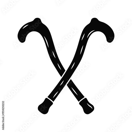 Crossed Walking Canes Silhouette Vector Icon for Elderly Care and Medical Design