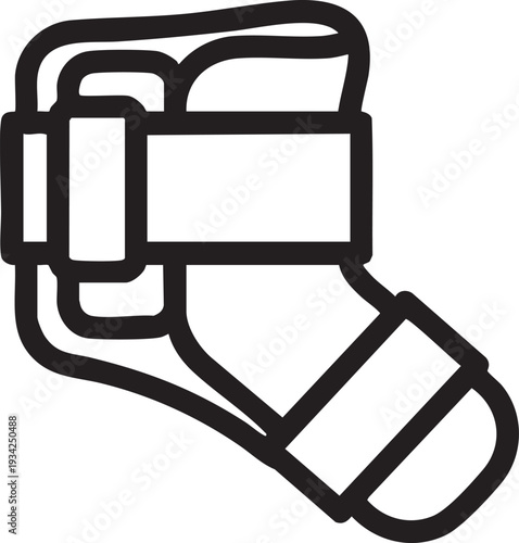 Line art illustration of a foot wearing a medical walking boot