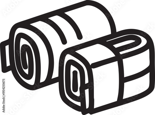 Simple black and white illustration of three rolled up carpets