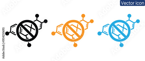 Set of prohibition signs for chemicals and hazardous materials in black, orange, and blue, conveying danger and warning