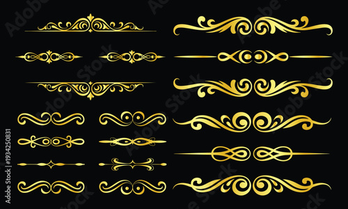 Set of elegant golden ornate swirling design elements and dividers  decorative vintage flourishes