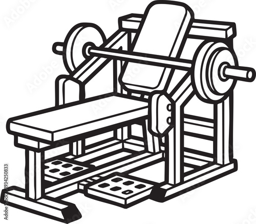 Detailed line drawing of a weightlifting machine in a gym setting