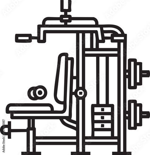 Line art illustration of a multi station home gym workout machine