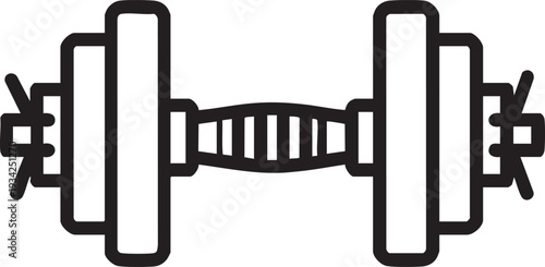 Simple black and white line drawing of a dumbbell weight