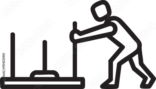 Simple black and white line drawing of a person using a metal detector
