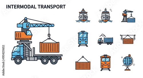 Intermodal Transport Icons and Illustrations.
