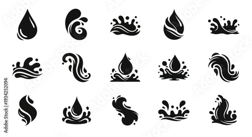 Water drop vector icons set. Liquid splash design elements