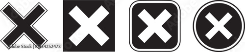 Four different black and white X marks icons on a white background, used for deletion, rejection, or cancellation in various graphic designs and user interfaces.