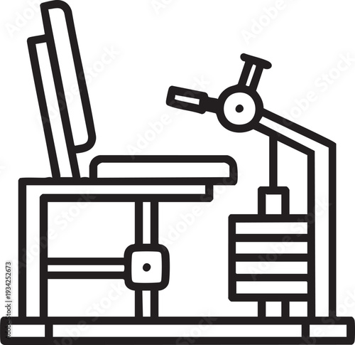 Line art illustration of a dental chair and examination light