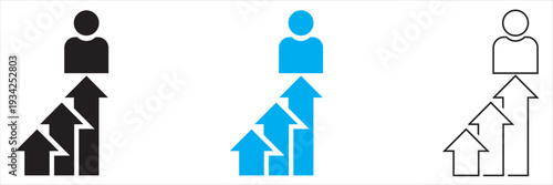 Human efficiency Team Growth Arrow Line Chart Icon. Showing team members beneath rising arrow graph, symbolizing business growth, leadership, performance improvement and corporate success.