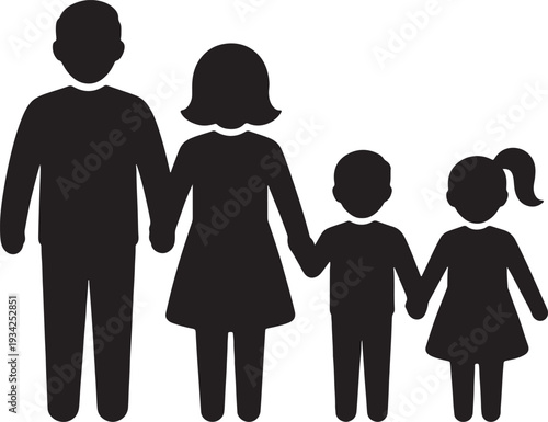 Family of four parents and children holding hands