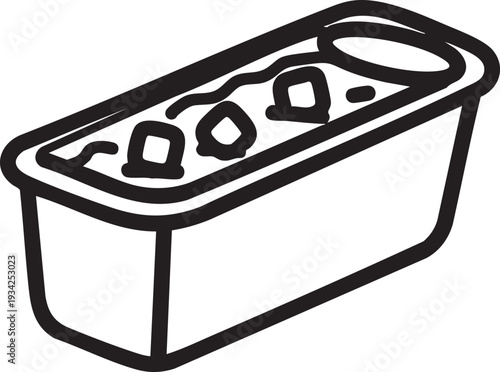 Simple black and white illustration of a rectangular food container