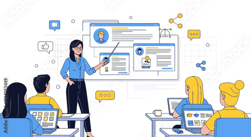 Teacher Explaining Online Learning and Social Media to Students