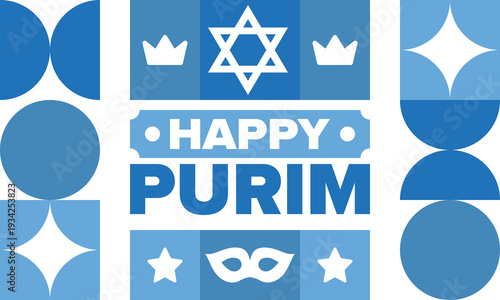 Purim. Happy Purim. Traditional Jewish religious holiday. Star of David, Carnival mask. Israel history. Сelebrated by a masquerade and festival. Poster art. Vector illustration