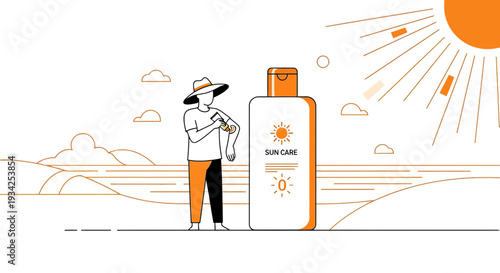 Sunscreen Application on Beach, Summer Protection, Healthy Skin Care