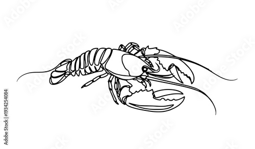 Artistic Red Lobster Crayfish Continuous Line Vector Store Sign Banner Poster Minimalist on White