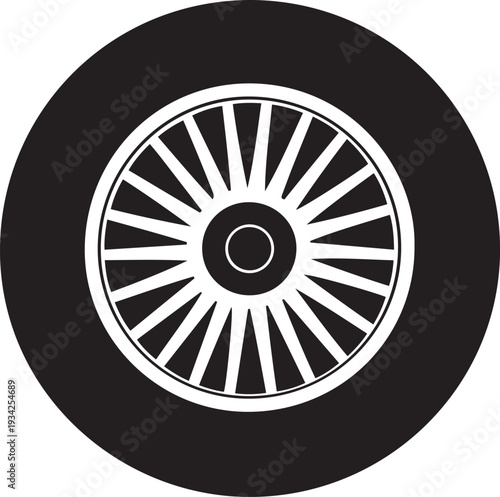 Black and white stylized car wheel tire spoke