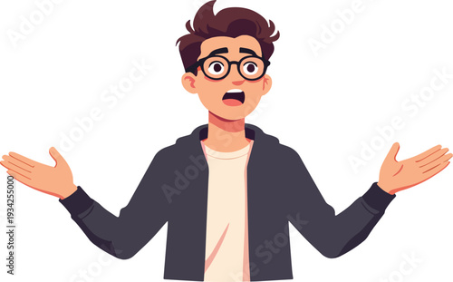ragazzo con le mani al cielo che parla con occhiali mezzo busto vettoriale