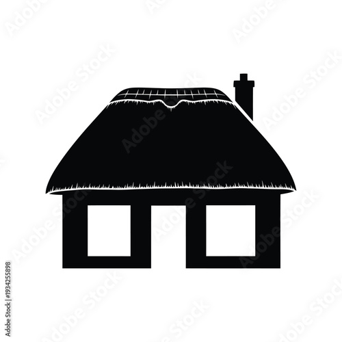 Traditional Thatched Roof House Silhouette Vector Icon Isolated on White Background