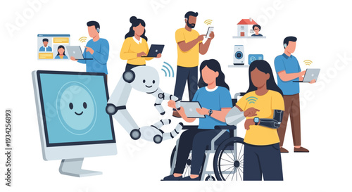 Inclusive Digital Ecosystem: AI, Robotics, and Diverse Users Interacting with Connectivity, Smart Home IoT, and Assisted Technology