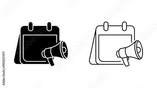 A calendar icon paired with a megaphone, symbolizing event promotion, marketing, or important announcements.