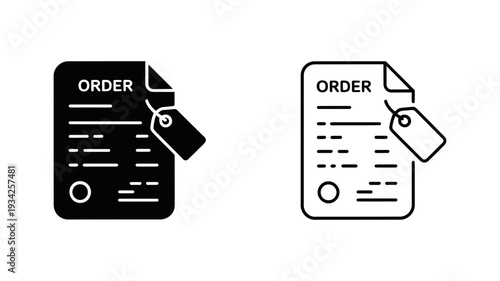 A document labeled "ORDER" with a price tag attached, signifying a purchase order or invoice.