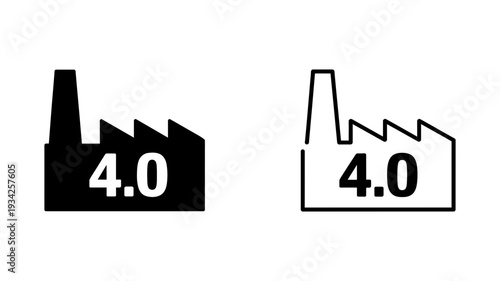 A factory building with "4.0" text signifies Industry 4.0, representing smart manufacturing and technological advancement in production.