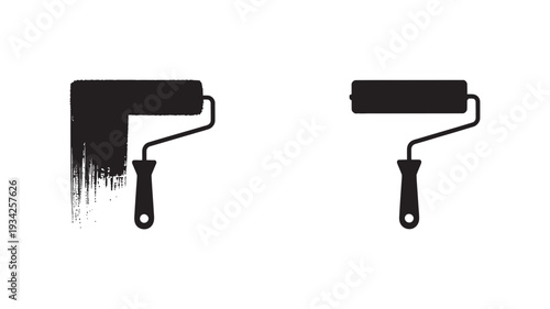 A paint roller creating a fresh black paint streak, symbolizing painting, renovation, and creative work.