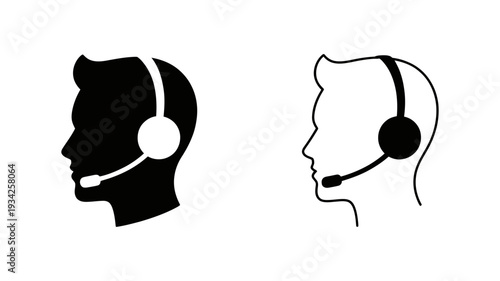 An outline icon features a man's head in profile wearing a contemporary headset with a distinct microphone.