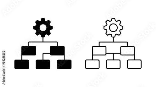 A hierarchical organization chart structure topped with a gear, representing managed processes.