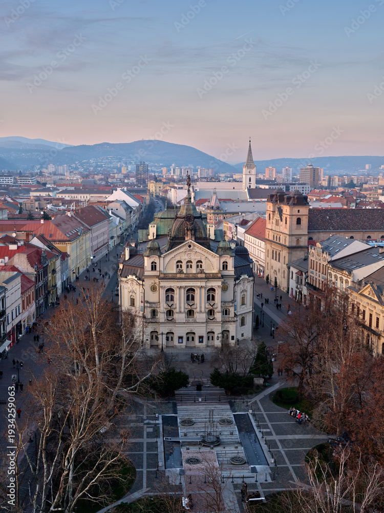 Obraz premium State Theatre Kosice High Angle View at Sunset in Winter