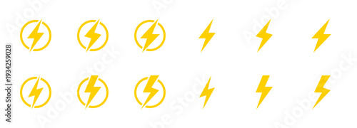 Lightning bolt icon set. Electric power symbol. Power energy icons. Vector illustration