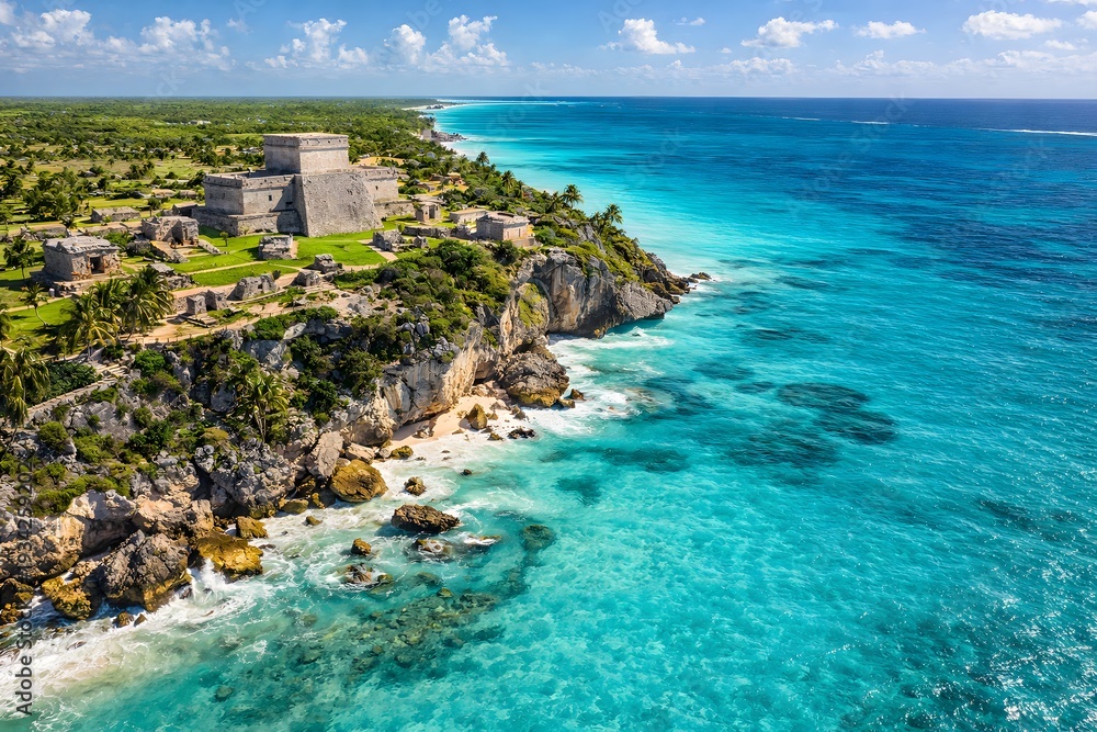 Fototapeta premium Turquoise Waters Of Tulum Cliffs Caribbean Coastline