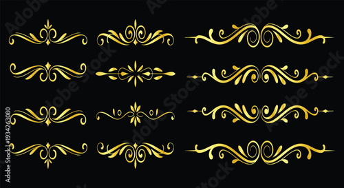 Golden floral frames and decorative design elements set