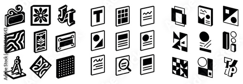 Branding icons with document and geometric minimal
