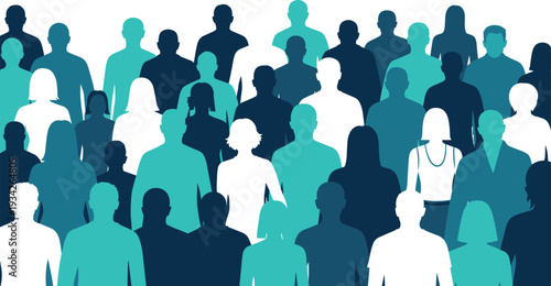 Diverse people crowd silhouette background multicolored community group teamwork society concept flat vector illustration isolated design