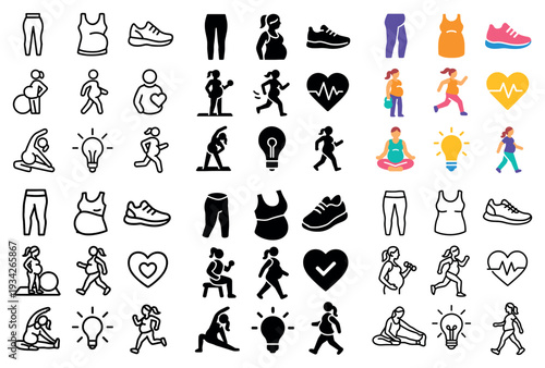 Wellness icons with shoe heart person colorful
