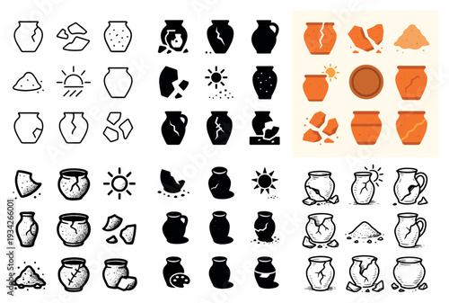 Broken pottery icons with shard jar pot rustic