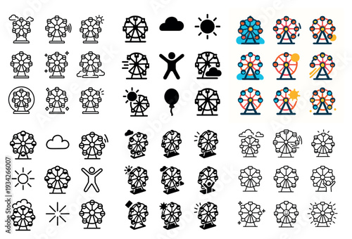 Fairground icons with ferris wheel person outline