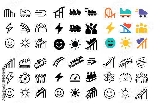 Theme park icons with roller coaster train outline