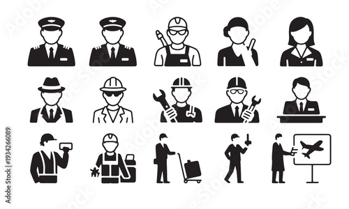 Collection of diverse professional occupation icons representing various careers and services for your design needs