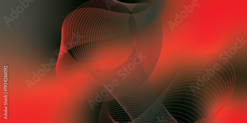 Vibrant red and green grainy backdrop featuring flowing mesh curves and luminous blurred gradient light on black, ideal for modern poster and banner design
