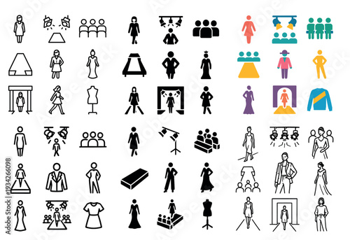 Fashion icons with model and runway minimal