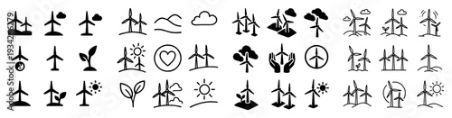 Renewable icons with wind turbine leaf outline