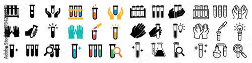 Laboratory icons with test tube and glove flat