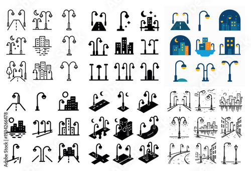Streetlight icons with lamp post city minimal