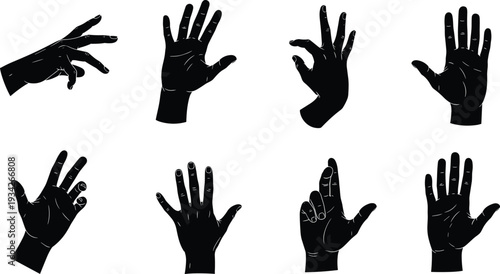 Human hand gesture silhouettes set counting signs open palm and fingers isolated vector illustration on white background