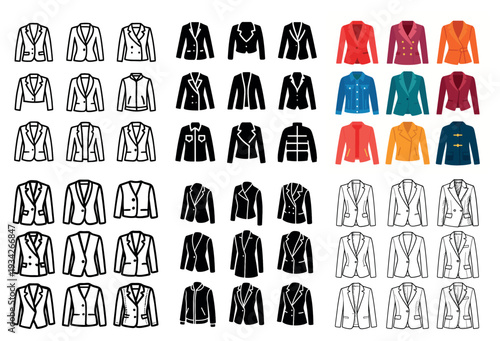 Fashion icons with jackets and coats colorful